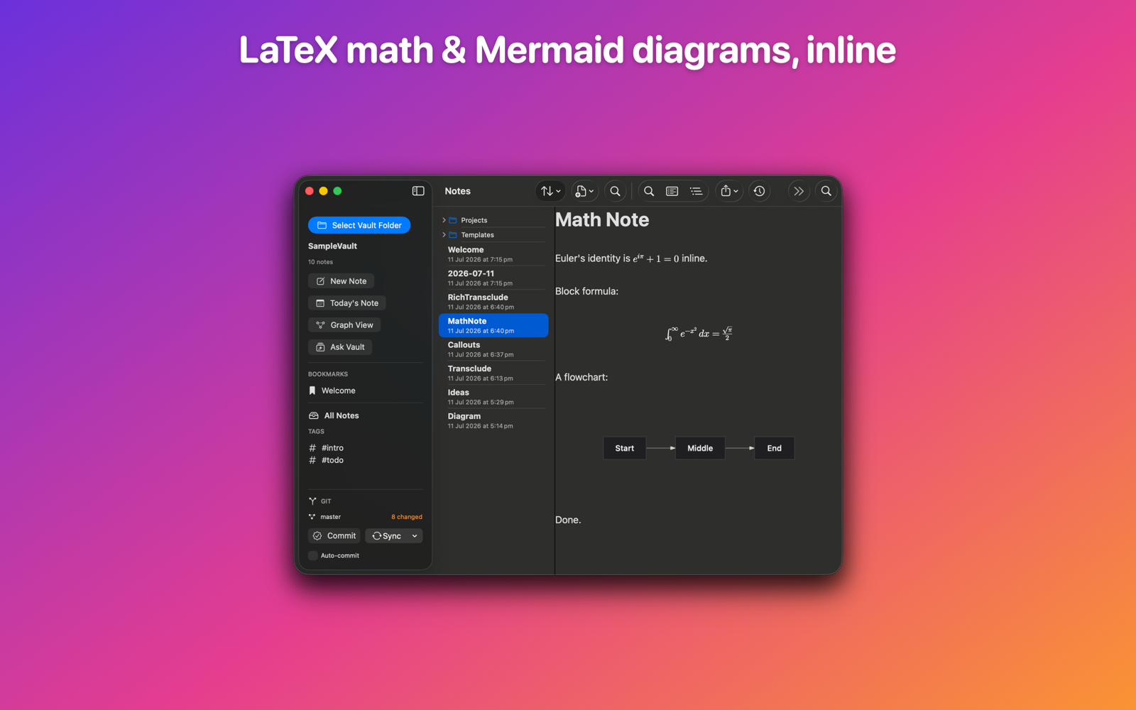 LaTeX math and Mermaid diagrams rendered inline