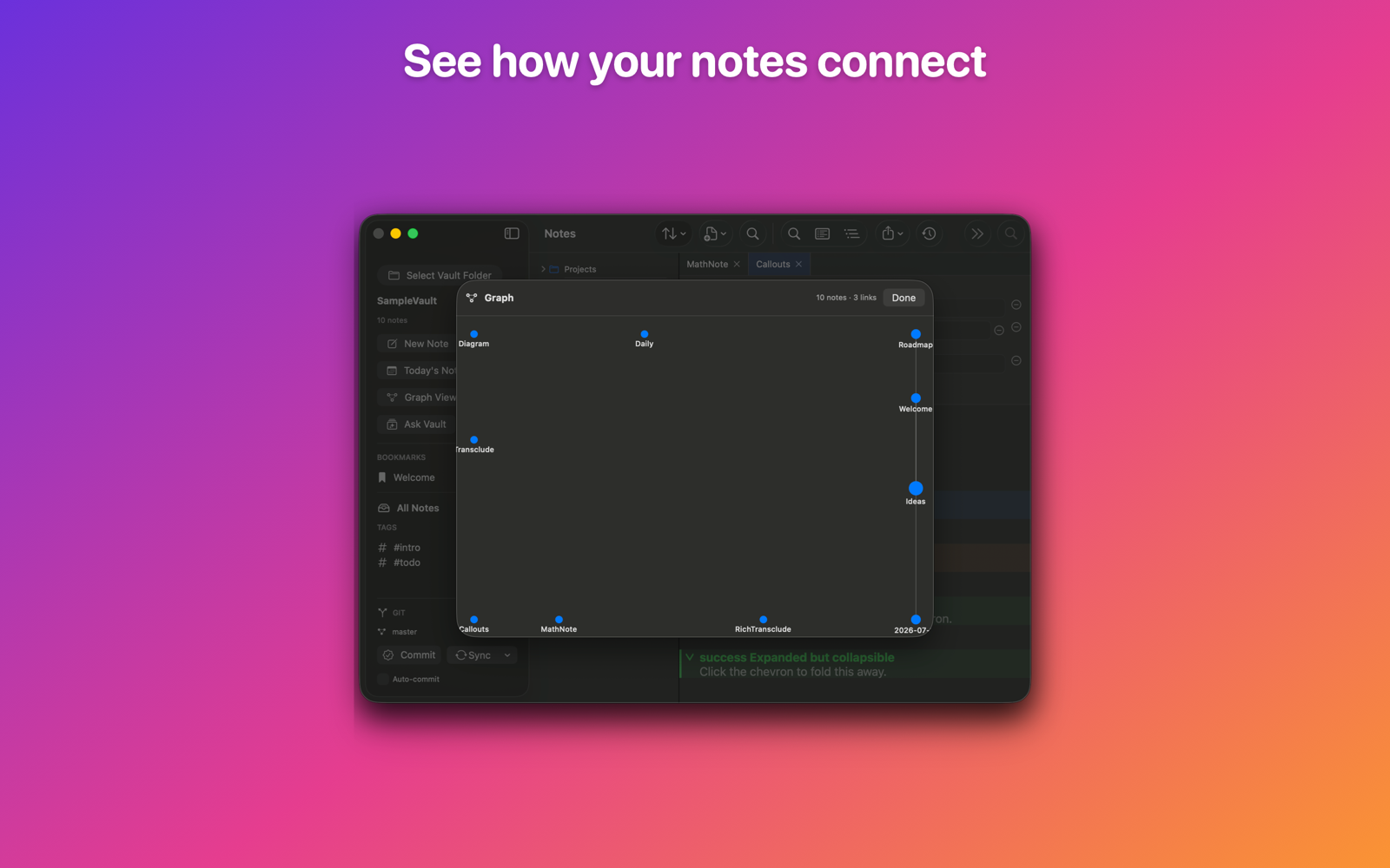 Graph view of how notes connect